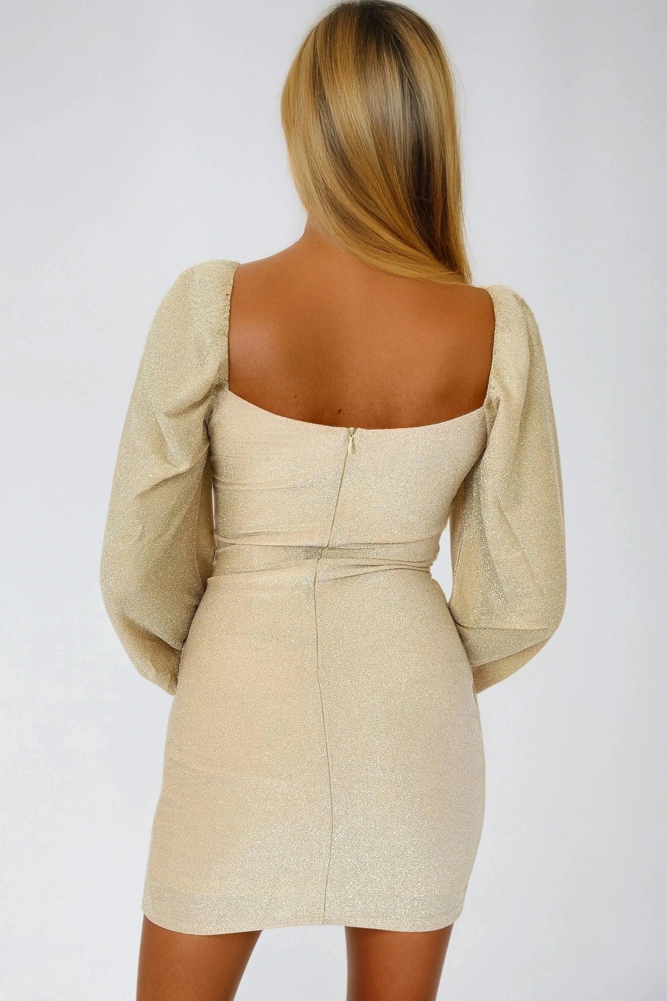 Gold Sweetheart Neckline Mini Dress-2