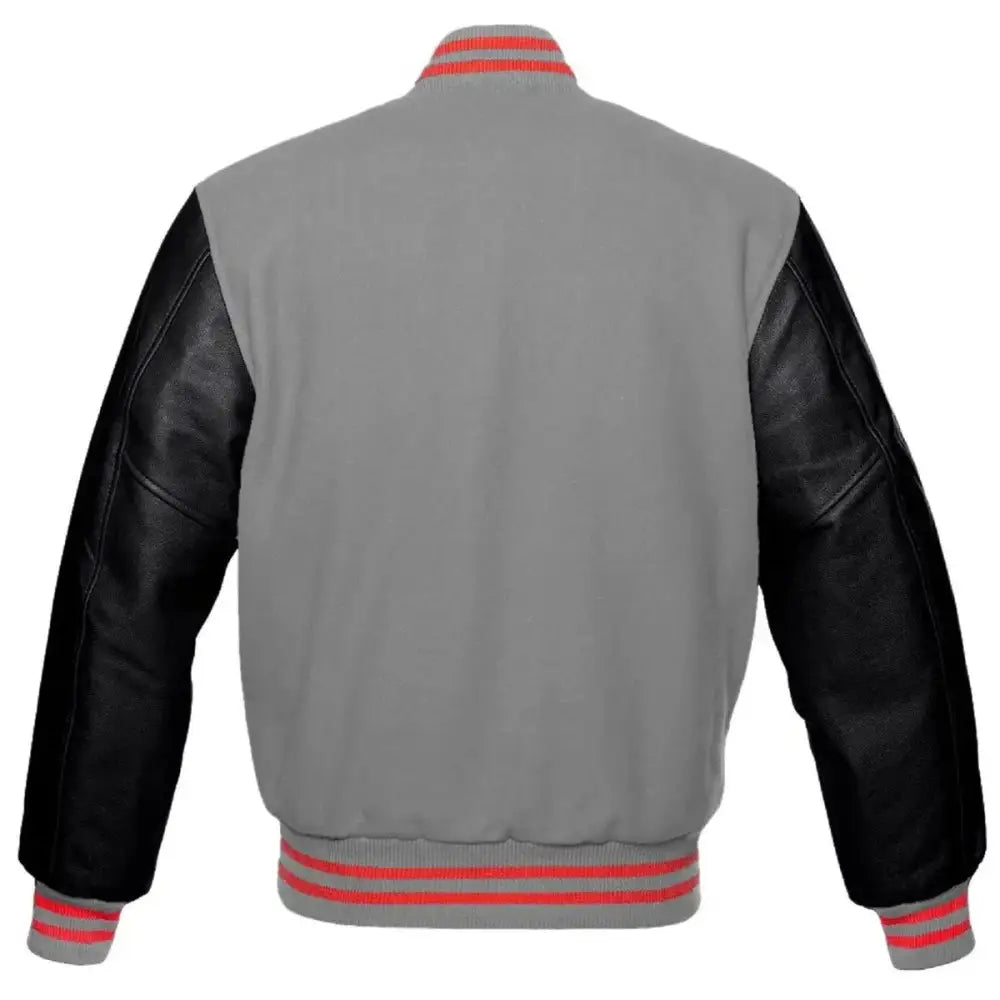 Mens Gray Wool Varsity Bomber Jacket-1